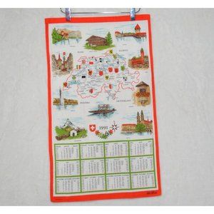 Vintage Switzerland Alba Swiss made Wall Calendar map Tea Dish Towel cloth fabri